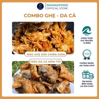  Combo Ghẹ - Da Cá gồm 160g Khô Ghẹ Sữa chiên giòn 100g khô Da Cá Mắm Tỏi ShumaFood snack ăn vặt 