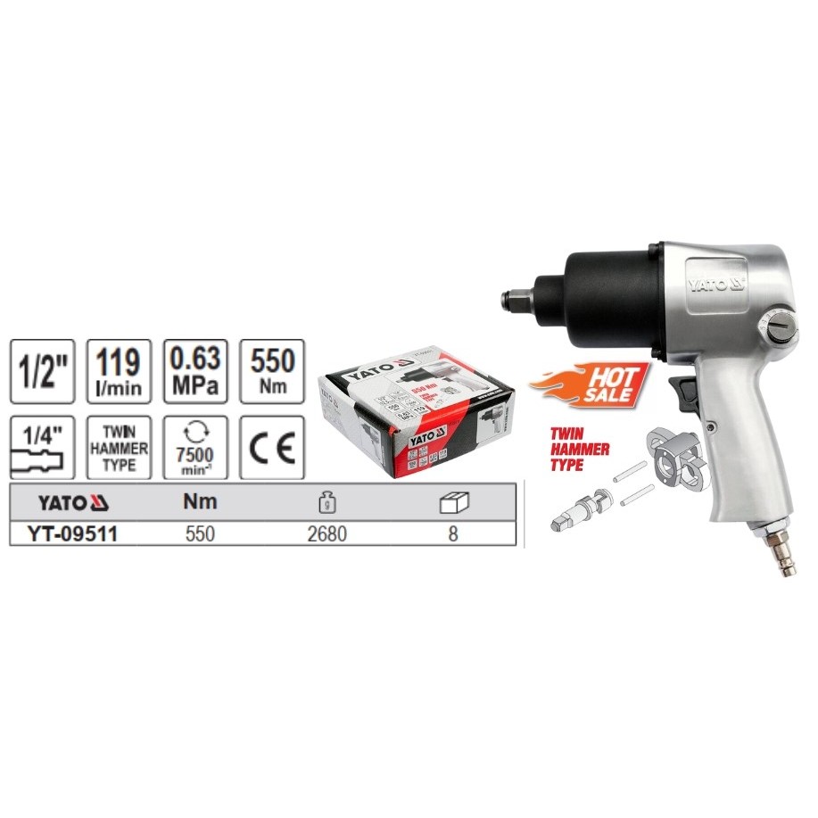 Súng mở bu lông khí nén 1/2" 550Nm Yato YT-09511