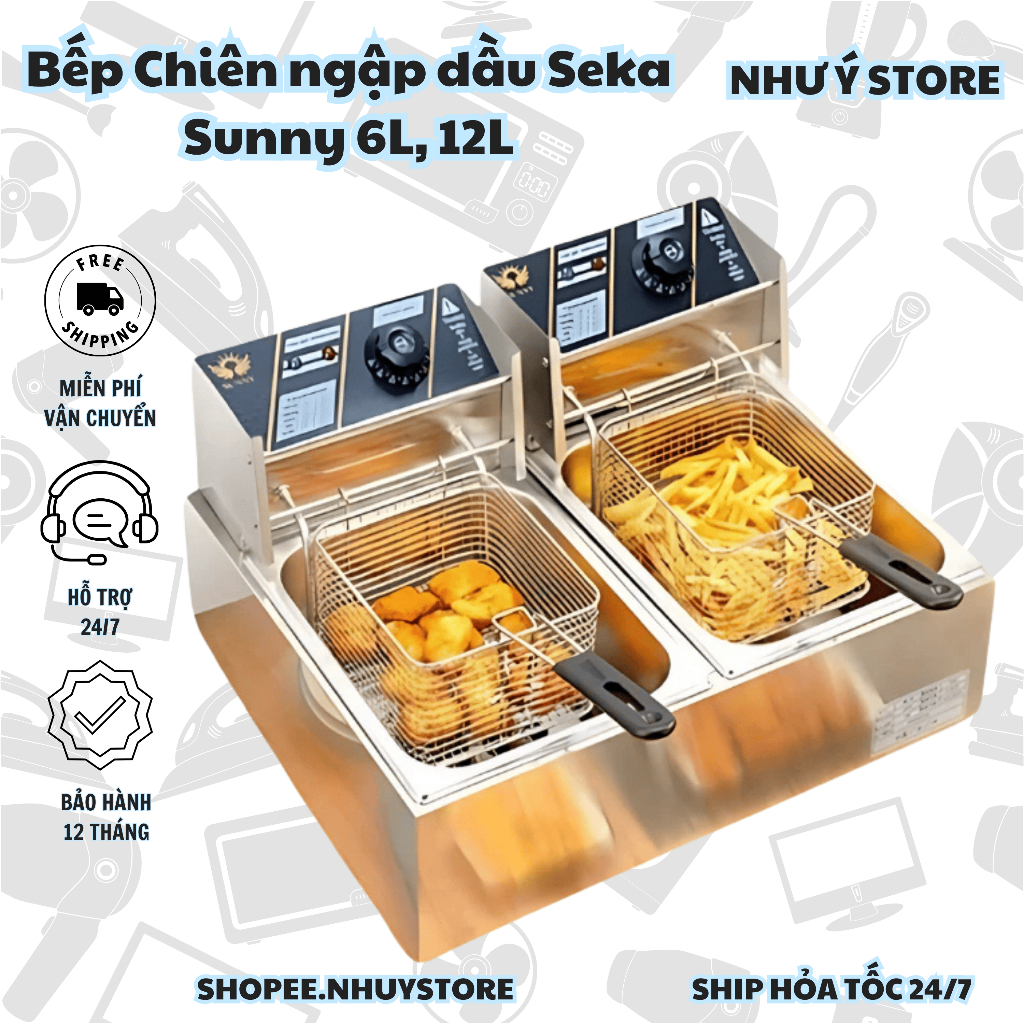 Bếp Chiên ngập dầu Seka Sunny 6L, 12L inox cao cấp, inox 304 hàng chính hãng bảo hành 12 tháng
