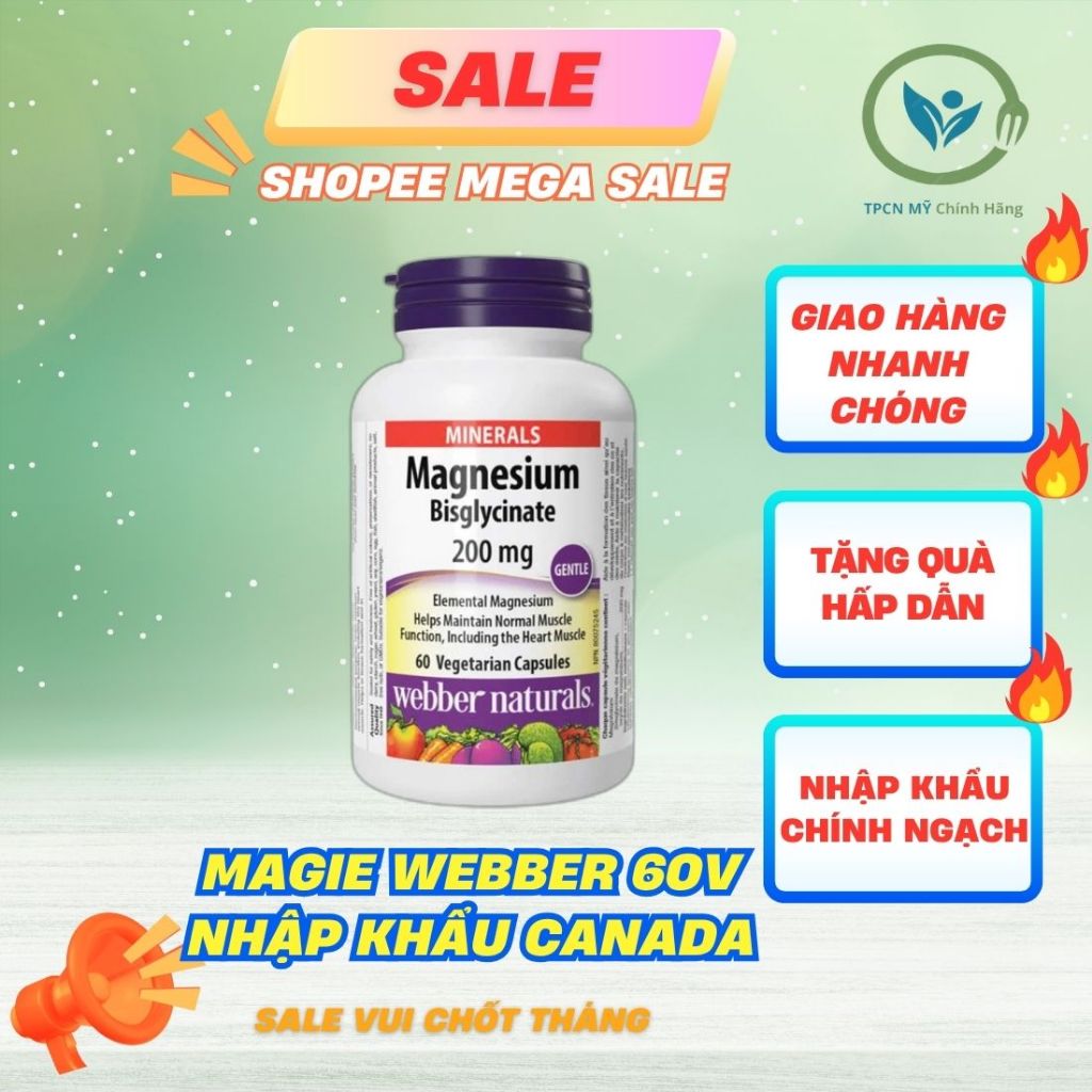 [HÀNG CÔNG TY HỘP 60v] Webber Magnesium Bisglycinate Viên uống Magie giảm stress, giảm căng thẳng