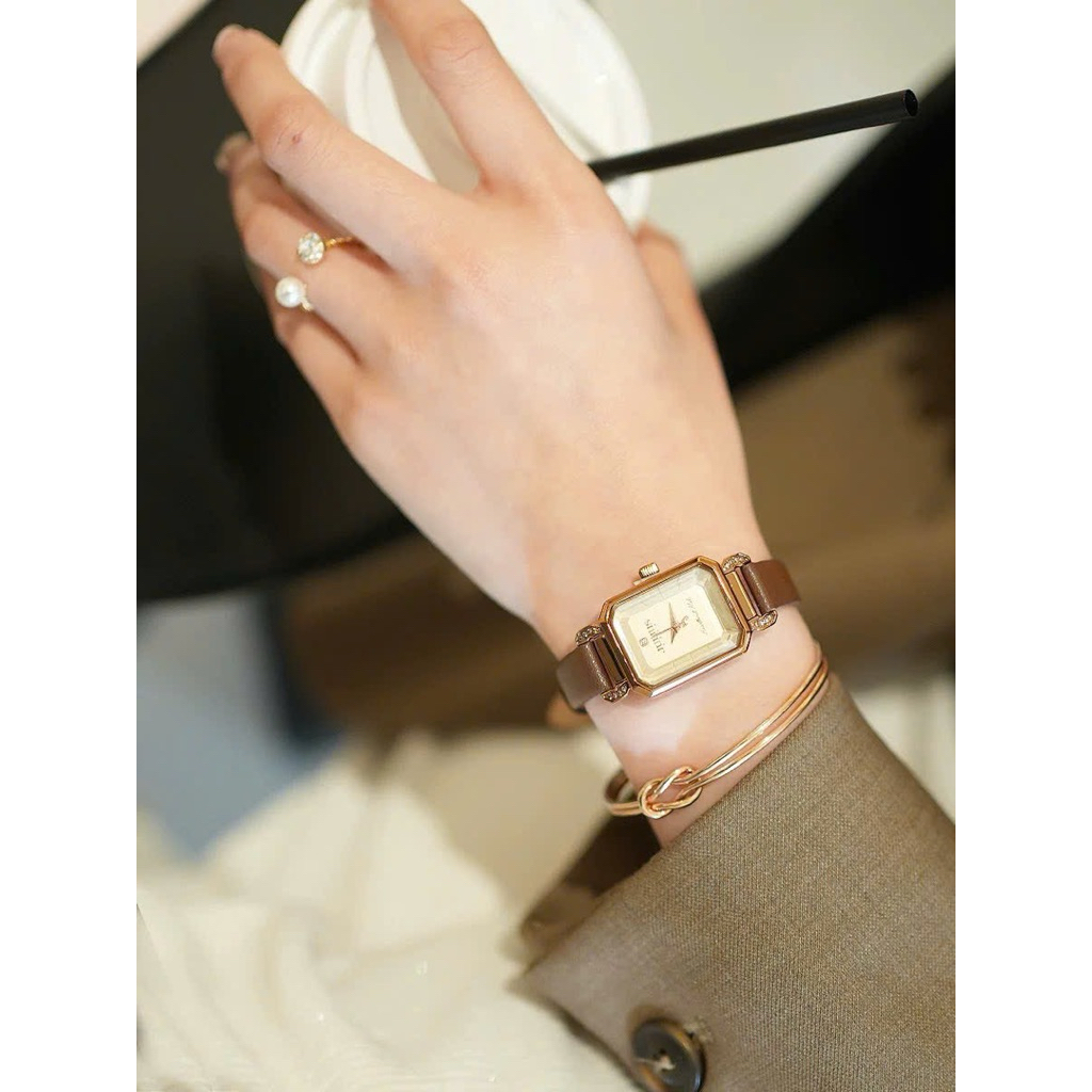 💖 Đồng Hồ Nữ Julius Hàn Quốc Mặt Vuông Dây Da Cao Cấp – JA-1203 Chính Hãng