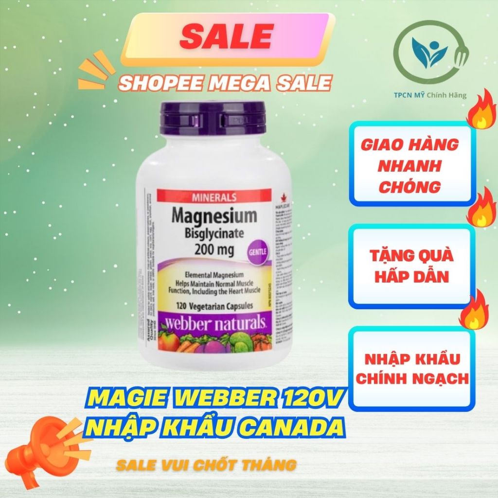 [HÀNG CÔNG TY HỘP 120v] Webber Magnesium Bisglycinate Viên uống Magie giảm stress, giảm căng thẳng