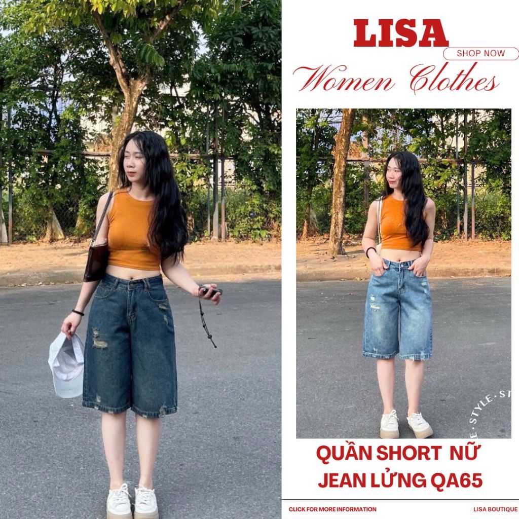 Quần short jean lửng ống rộng nữ QA65, Quần short nữ chất jean mềm phong cách Hiphop cá tính