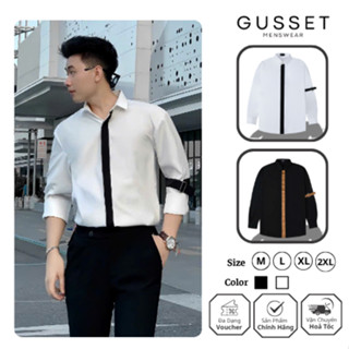  Áo Sơ Mi Nam GUSSET SMP02 Form Rộng Thiết Kế Cách Điệu Phối Nẹp Tay Vải Lụa Hàn Phong Cách 