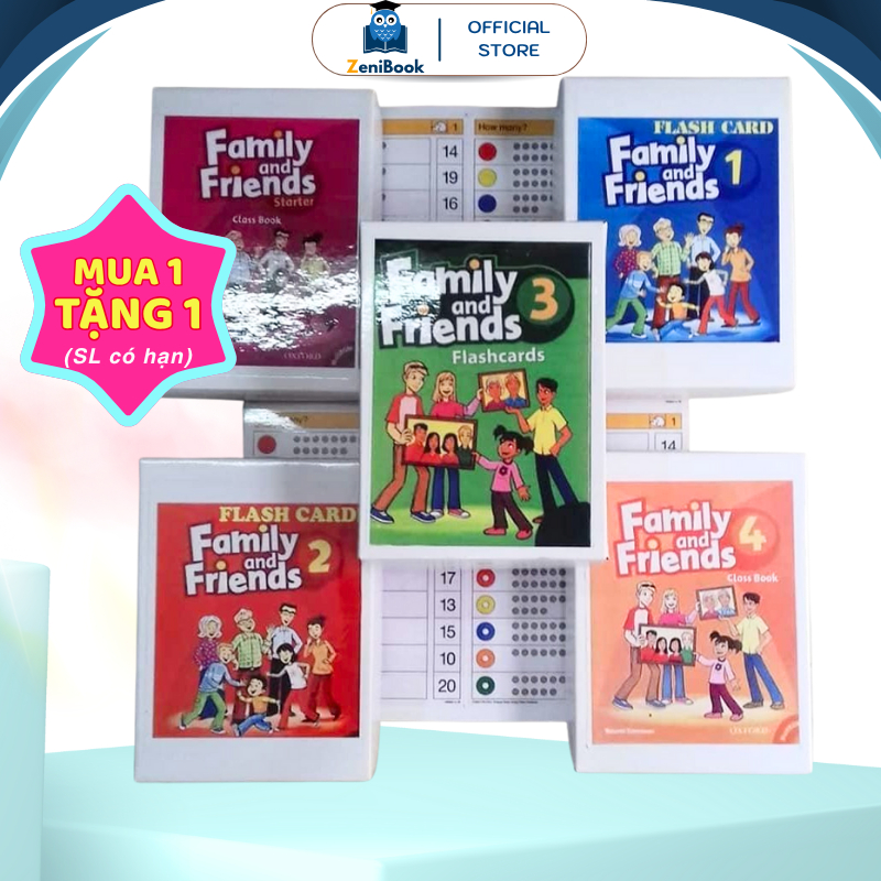 Flashcard Thẻ từ vựng  Family and friends (Starter, Starter Phonics, 1,2,3,4,5) In 2 mặt ép plastic