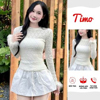  Áo kiểu nữ TIMO Áo thun nữ cổ tròn phong cách tiểu thư chất vải thun xốp mềm mịn AOT196 
