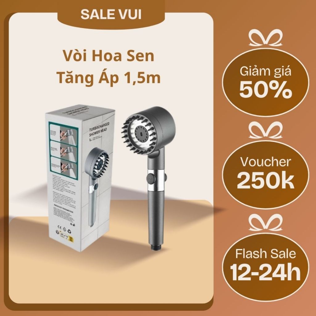 Vòi Hoa Sen, Vòi Nhà Tắm Tăng Áp Lực Nước Chất Liệu Mạ Inox Chống Gỉ Tay Cầm Đen Nhám 4 Chế Độ Xả Nước Kèm Dây 1,5m