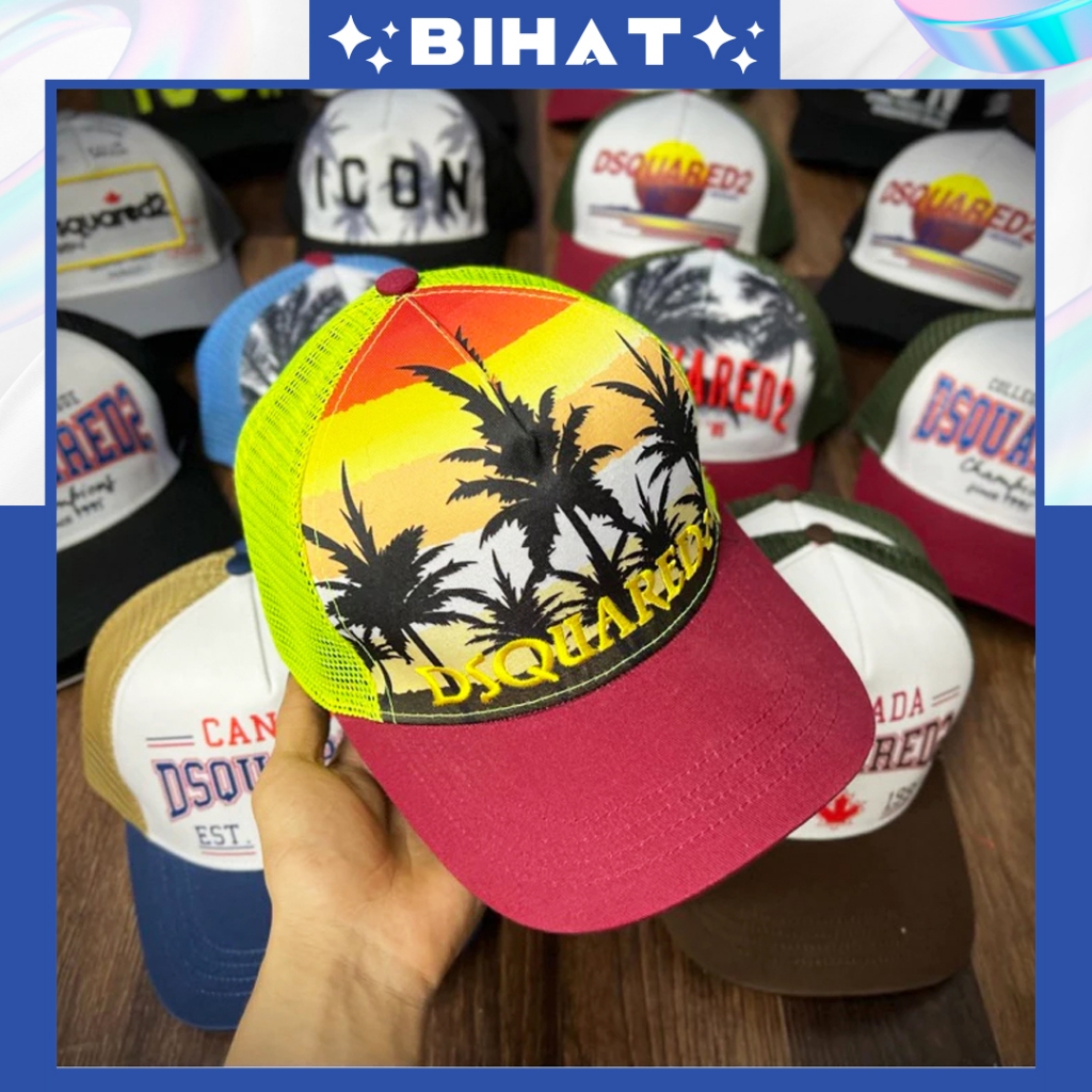 Mũ Lưỡi Trai DSQUARED2 Khoá Nút Thời Trang Nam Nữ, nón kết kaki phối lưới Dsquared2 cây dừa MU608.1