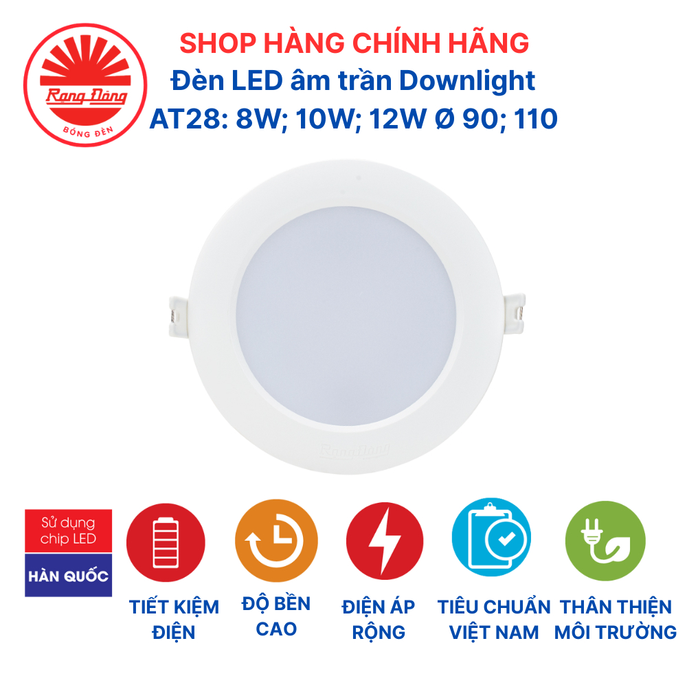 Đèn LED âm trần Downlight Rạng Đông 8W, 10W, 12W lỗ trần 90mm, 110mm