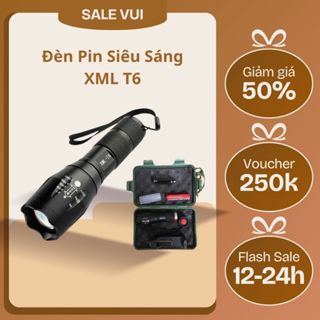 Đèn pin mini siêu sáng, đèn led XML T6 full box hộp kèm pin và sạc vỏ kim loại chắc chắn, chống nước an toàn