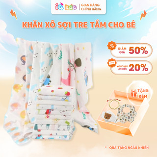  Khăn xô tắm sợi tre khăn lau đa năng cho trẻ 120x100cm IQKAO chăn quấn đắp an toàn họa tiết xinh xắn đáng yêu 