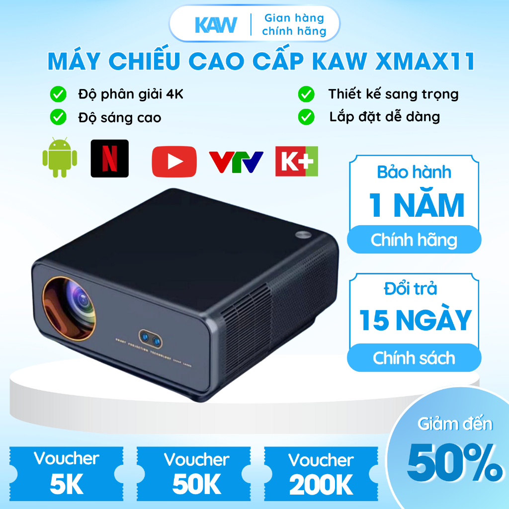 Máy Chiếu Thương Hiệu KAW XMAX 11 Cao Cấp, Kết Nối WIFI, Bluetooth, Chất Lượng 4K