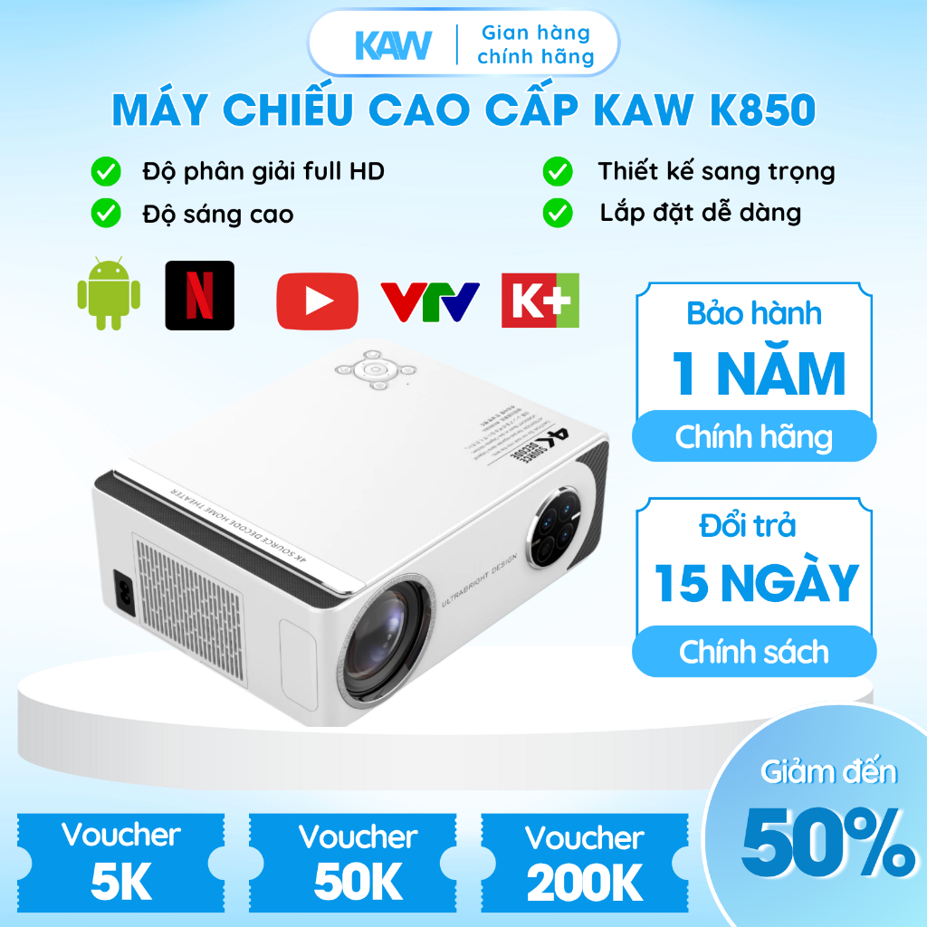 Máy Chiếu Thương Hiệu KAW K850, Video Full HD 1080, Âm Thanh Hay, Dùng Giải Trí, Văn Phòng, Hệ Điều 