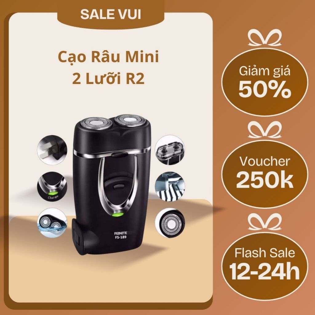 Máy Cạo Râu Mini 2 Lưỡi Cạo Nổi Máy Cạo Râu Đa Năng Đầu Cạo Chống Nước Đèn Rọi Ray ASAKI - R2 New