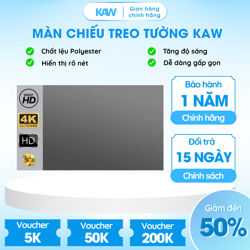Màn Chiếu Phản Quang Treo Tường KAW Dễ Vệ Sinh, Gấp Gọn, Hỗ Trợ Máy Chiếu Video,Tăng Độ Sáng, Tương Phản