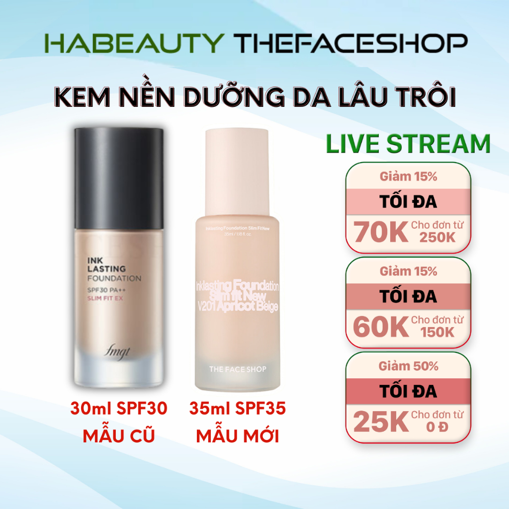  Kem nền lâu trôi The Face Shop Ink Lasting Foundation Slim Fit Ex SPF30 PA++ che khuyết điểm trang điểm dưỡng ẩm 