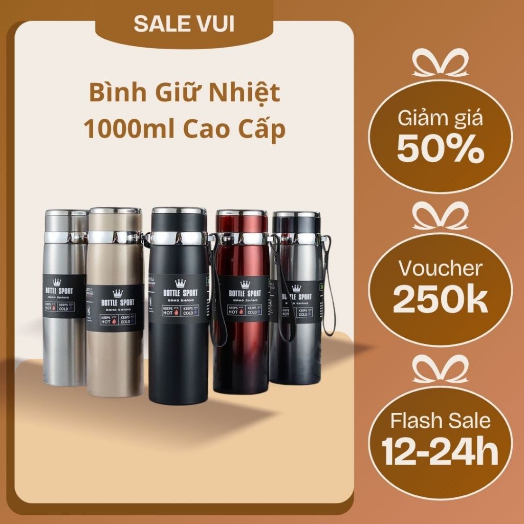 Bình giữ nhiệt 1000ml cao cấp có nắp lọc trà - Bình đựng nước giữ nhiệt lớn tiện lợi lõi inox 304 không gỉ, giữ nước tốt