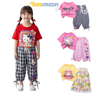  Bộ Đồ Bé Gái Áo Thun Tay Ngắn Quần Dài Caro Cotton Size từ 11kg đến 35kg - Mebena 