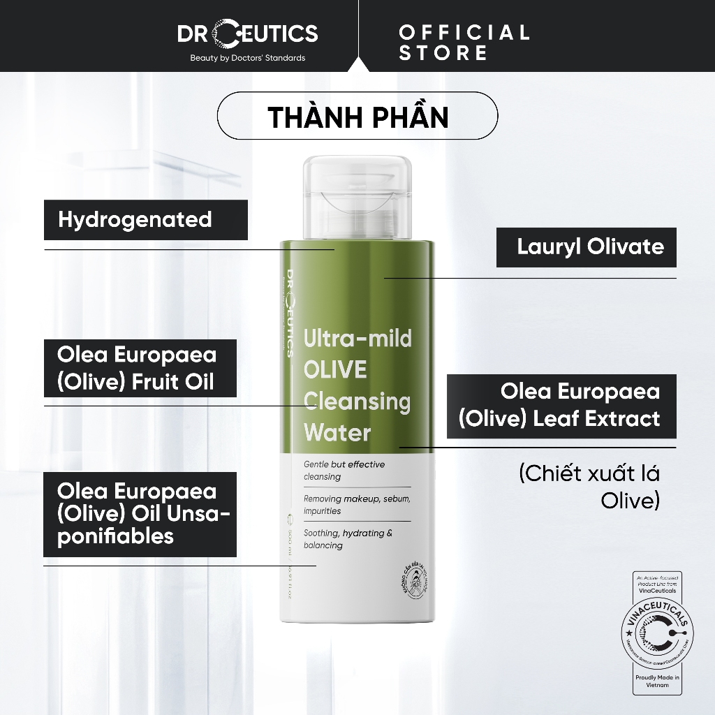 PHIÊN BẢN 2025 DRCEUTICS Nước Tẩy Trang Ultra-mild OLIVE Cleansing Water Cho Mọi Loại Da, Da Nhạy Cảm 500ml | BigBuy360 - bigbuy360.vn
