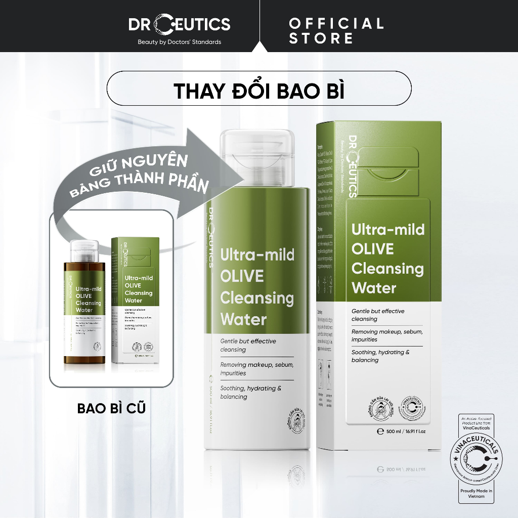 PHIÊN BẢN 2025 DRCEUTICS Nước Tẩy Trang Ultra-mild OLIVE Cleansing Water Cho Mọi Loại Da, Da Nhạy Cảm 500ml | BigBuy360 - bigbuy360.vn