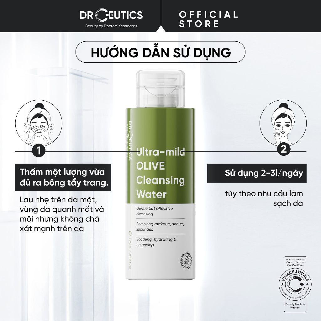 PHIÊN BẢN 2025 DRCEUTICS Nước Tẩy Trang Ultra-mild OLIVE Cleansing Water Cho Mọi Loại Da, Da Nhạy Cảm 500ml | BigBuy360 - bigbuy360.vn
