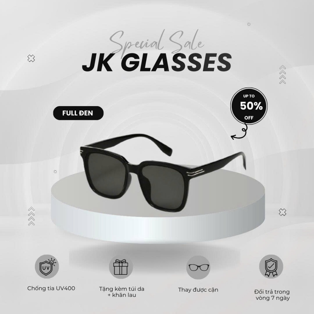 JK GLASSES KM_49 Kính mát J.K thời trang bản lớn Basic phong cách Hàn Quốc trẻ trung