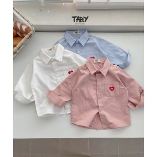   Taby  Áo sơ mi trắng cổ Đức in hình trái tim Taby phong cách Hàn Quốc,chất liệu vải thô mềm cho bé từ 9-28kg TB48 