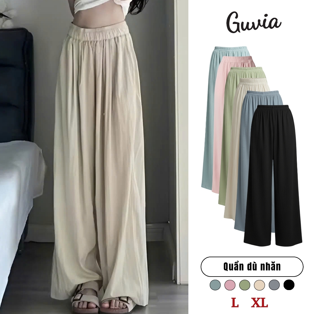 [Xả hàng] Quần Ống Rộng Nữ Chất Dù Nhăn Kiểu Trơn, Quần Dài Ống Suông GUVIA QU24
