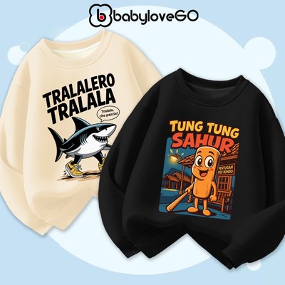 Áo nỉ bé trai bé gái BabyloveGO áo sweater cho bé chất nỉ hai da dày ấm in hình ITALIAN BRAINROT cho bé 1-10 tuổi