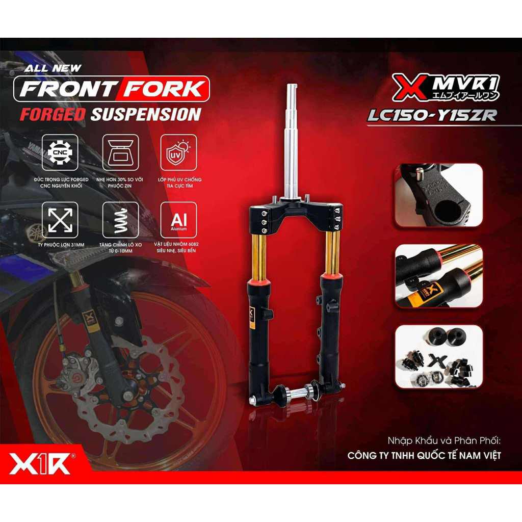 Bộ phuộc trước X1r ty vàng chảng ba nhôm CNC Exciter 150/155 chính hãng