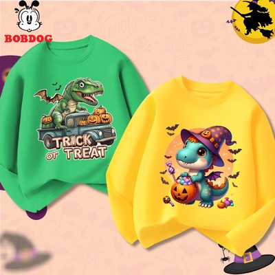Áo thun dài tay bé trai BOBDOG  in hình KHỦNG LONG cổ tròn chất liệu cotton mềm mịn thoải mái cho bé