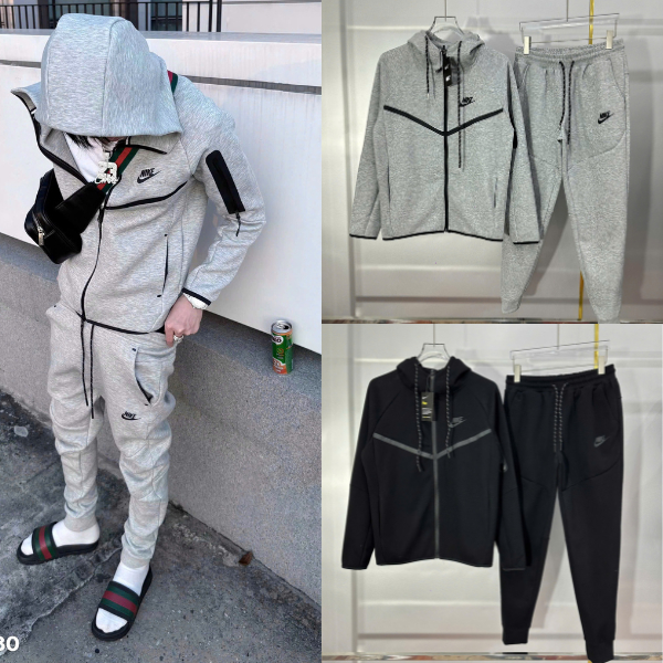 Set Bộ Dài Tay  nice Kỳ Tech Xám Fleece Ver.- Quần  Áo nỉ nice tech, quần nỉ dày dặn  thu đông Đẹp