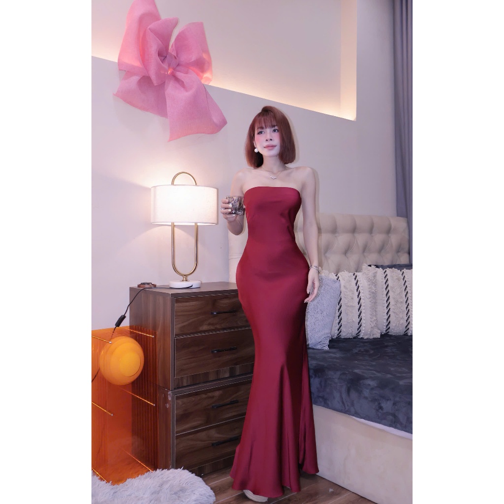 ĐẦM CÚP NGỰC - 7522 I Đầm lụa cúp tô châu cao cấp dáng dài có khóa kéo, v1 có chun co giãn chống tuột | BigBuy360 - bigbuy360.vn