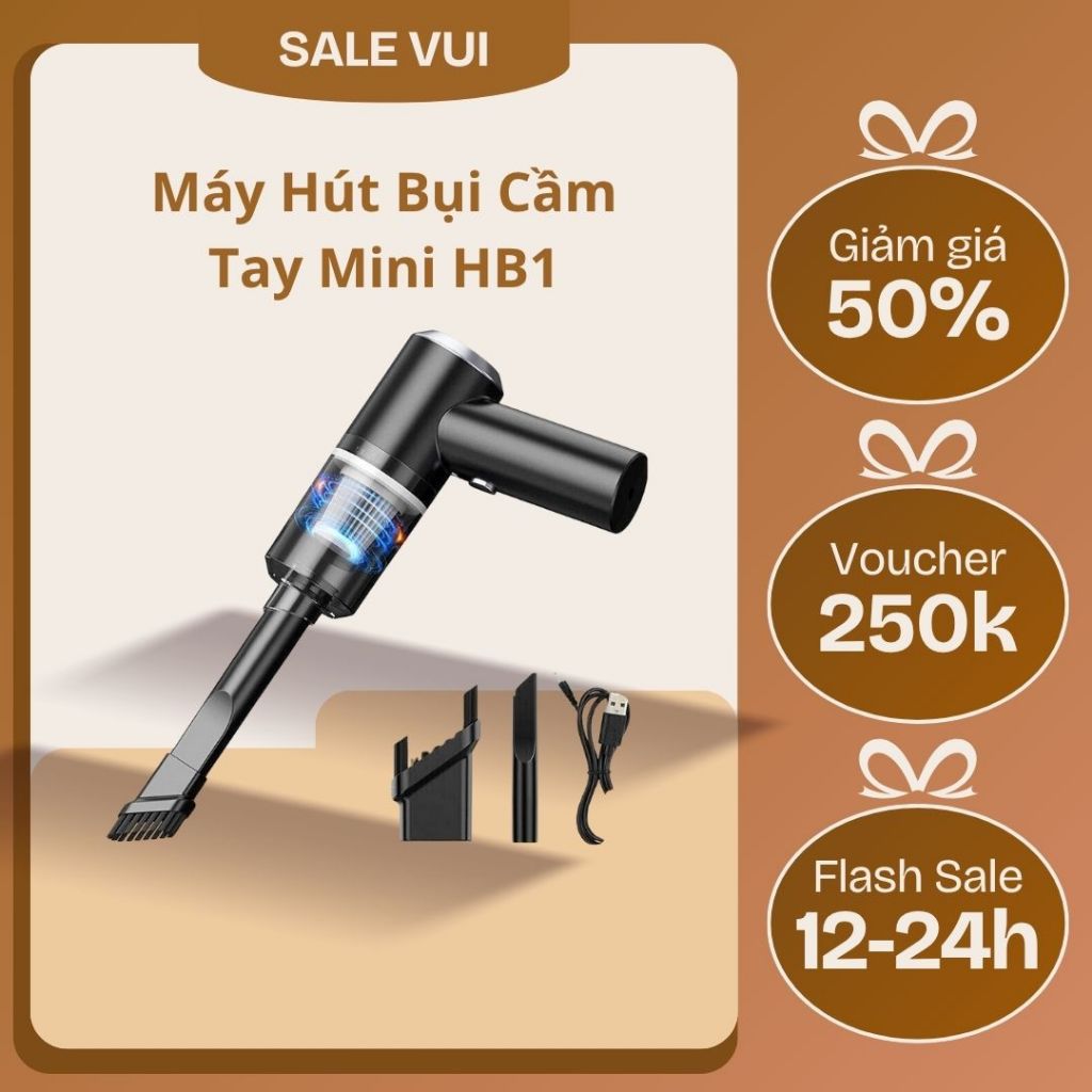 Máy Hút Bụi Cầm Tay, Máy Hút Bụi Mini Không Dây, Vệ Sinh Ô Tô, Gia Đình, Hút Bụi Giường Nệm, Lông Chó Mèo freeship HB1