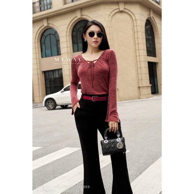 Áo Len Đỏ Cổ Nơ MY WAY Ruby Kiss Nữ Tính Sang Trọng 2MAT420