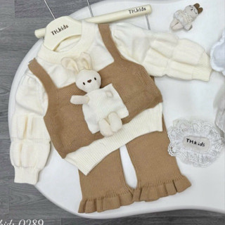  Set Bộ Len Kèm Túi Thỏ Tay Bồng sz nhí 5-13kg 