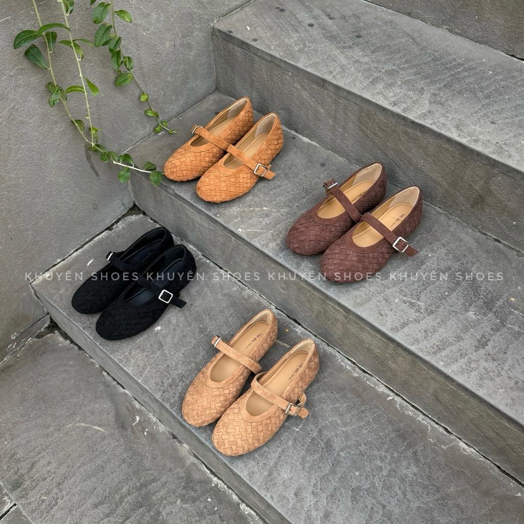 (HÀNG SẴN) Giày búp bê mũi tròn da lộn quai ngang mikelin bst thu đông 2025 mã 358-2