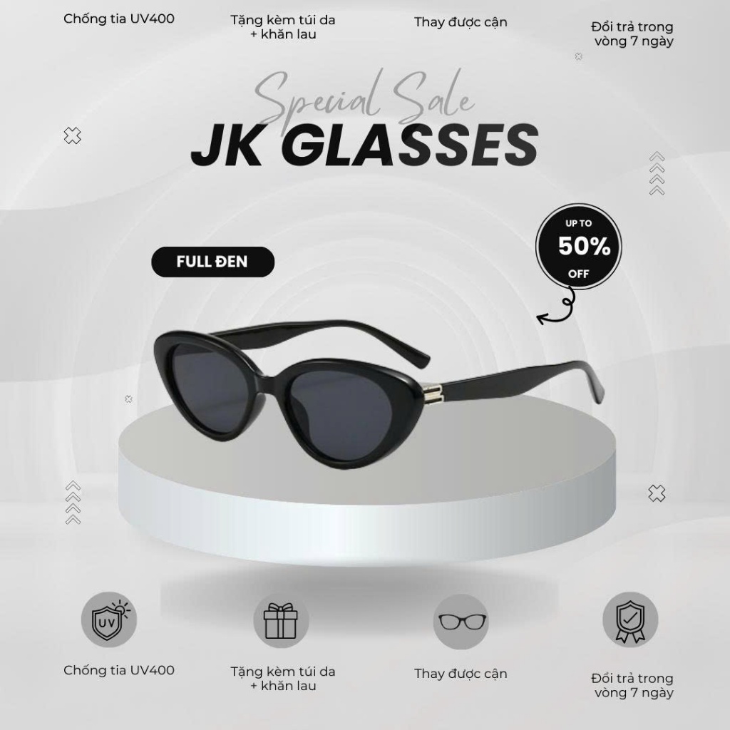 JK GLASSES KM-69 Kính mát Mắt Mèo phong cách thoáng mát cho nữ chống ánh nắng tia UV400