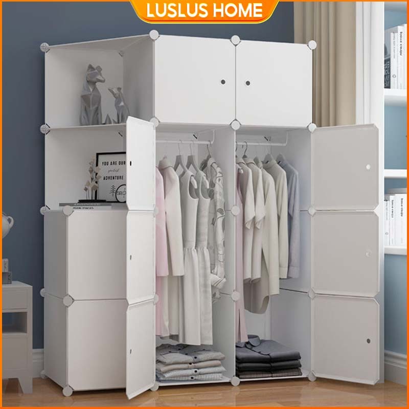 LUS Tủ Quần Áo Tủ Nhựa Lắp Ghép Thép Không Móc Treo Áo Đa Năng Treo Quần Áo Phòng Ngủ Kệ Để Đồ