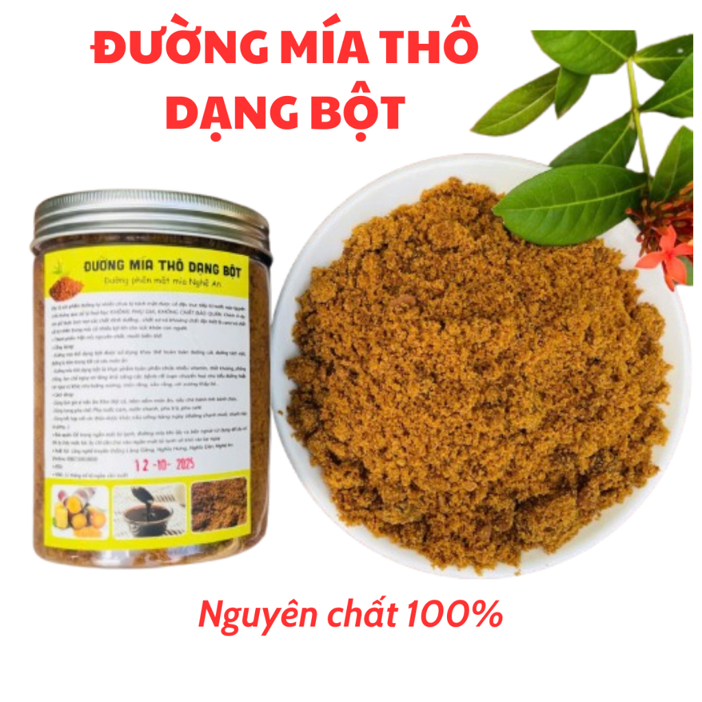 Đường Mía Thô Nguyên Chất Dạng Bột, Đường Thô Bột Cô Đặc Từ Mật Mía Nguyên Chất Không Pha- Hũ 500g