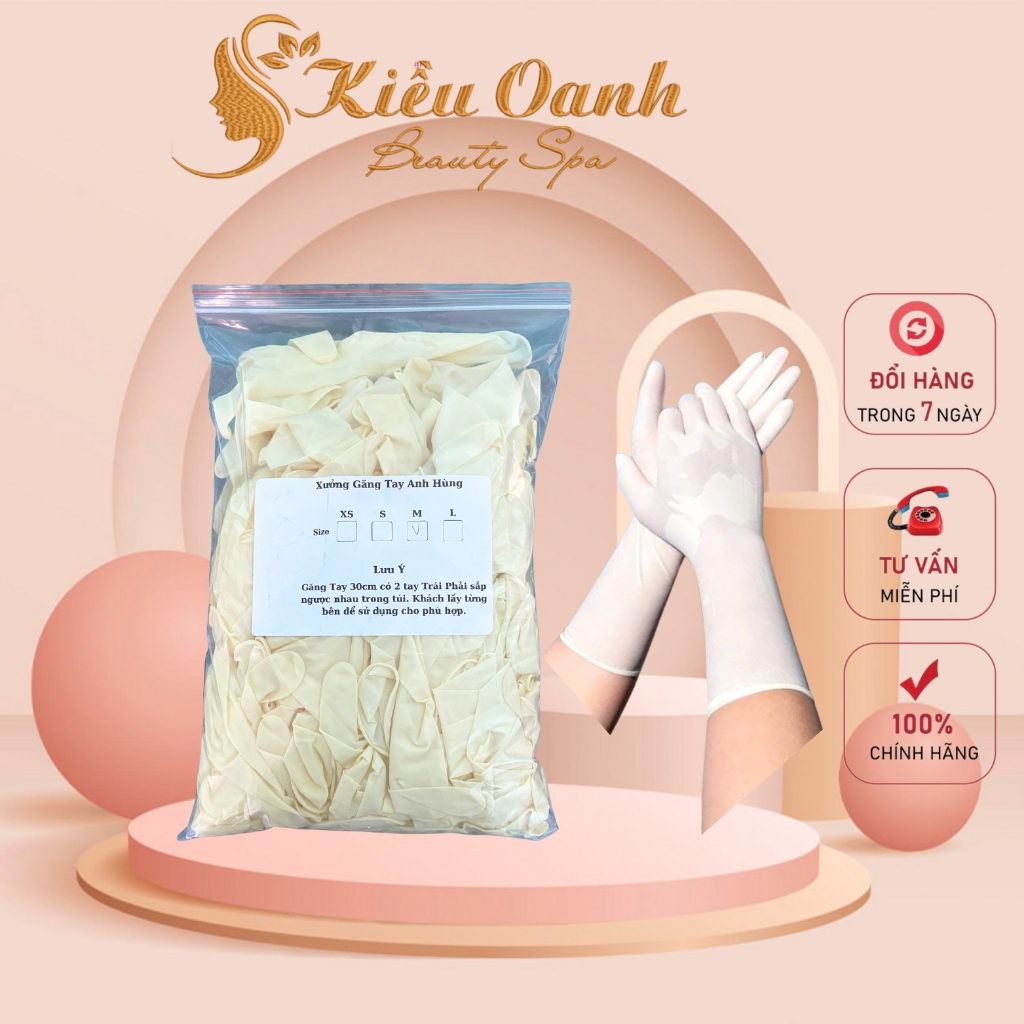 1 KG Găng Tay Cao Su Latex Tay Dài 30cm Có Bột Và Không Bột Chính Hãng Nhập Khẩu Malaysia (Kiều Oanh)