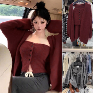   Bigsize 55-100kg  Set áo len cardigan + áo ống phong cách lười sang chảnh quyến rũ 111 