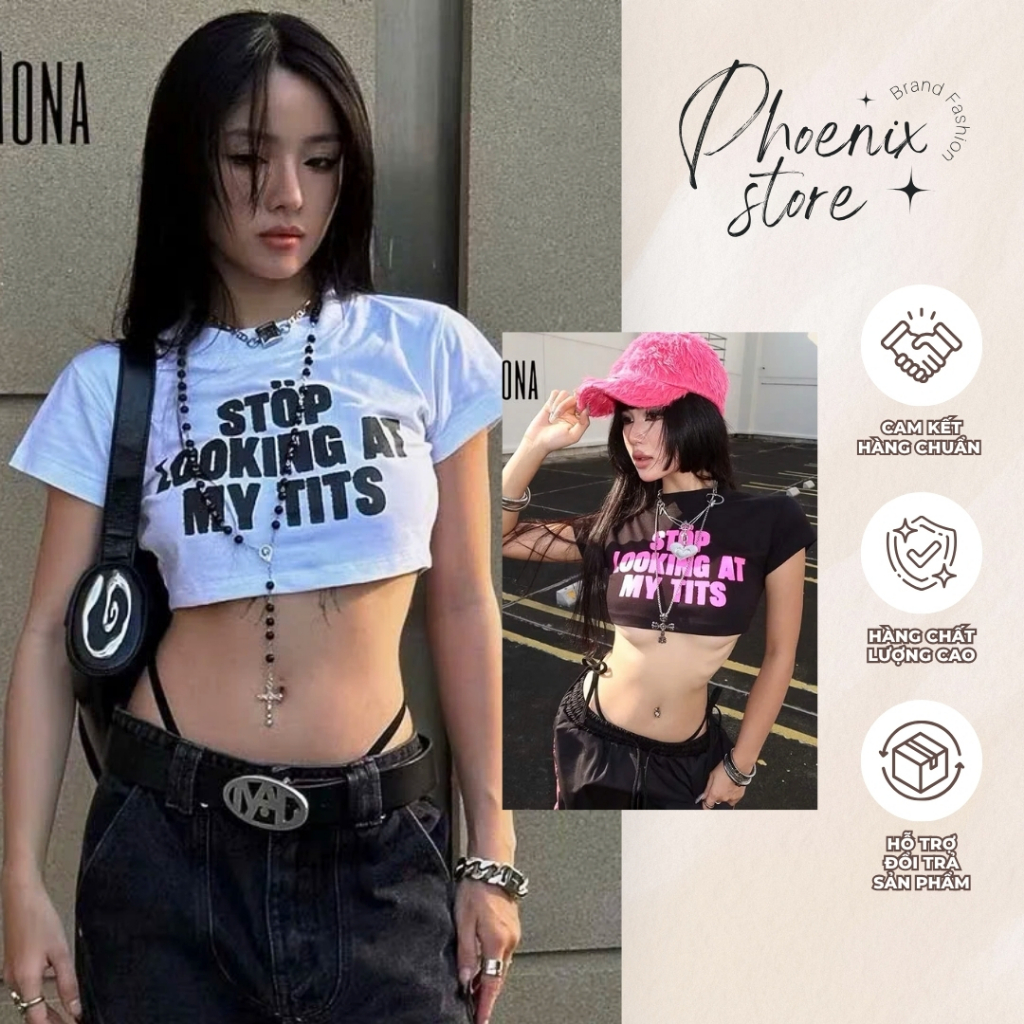 Áo Thun Croptop Dáng Lửng Ôm Body Tay Ngắn Phong Cách Y2k Năng Động Phoenix.Store