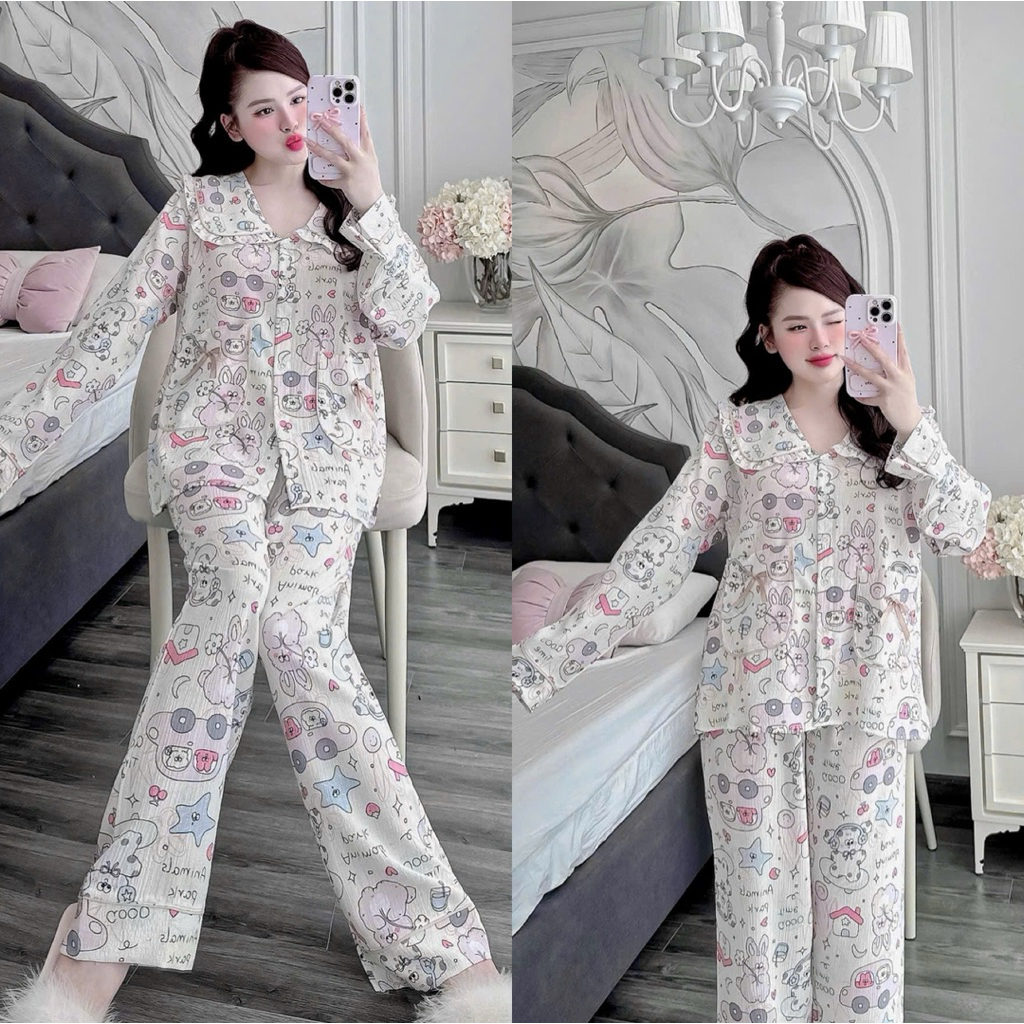 Đồ bộ Lụa mềm mịn 50-100kg mặc nhà dễ thương