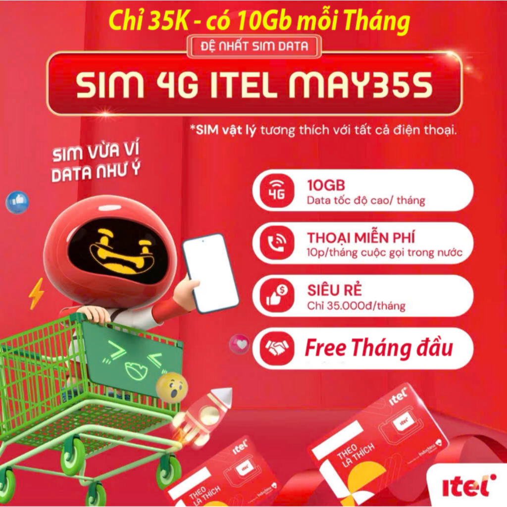Sim Data 4G Itel May35S - May69 - May79 - May89, Free Cước Tháng Đầu, KM Tới 90GB/Tháng, Sóng Vinaphone, DK Chính Chủ