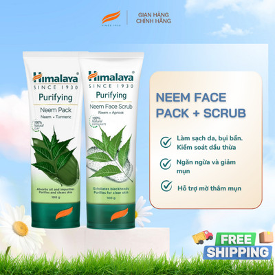 Combo làm sạch loại bỏ mụn đầu đen và mụn ẩn Himalaya Neem Face Pack 100ml và Neem Scrub 100ml