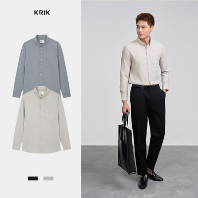 Áo Sơ Mi Nam KRIK Form Slim Thiết Kế Cổ Áo Button Down Đính Cúc Tạo Điểm Nhấn SD3278
