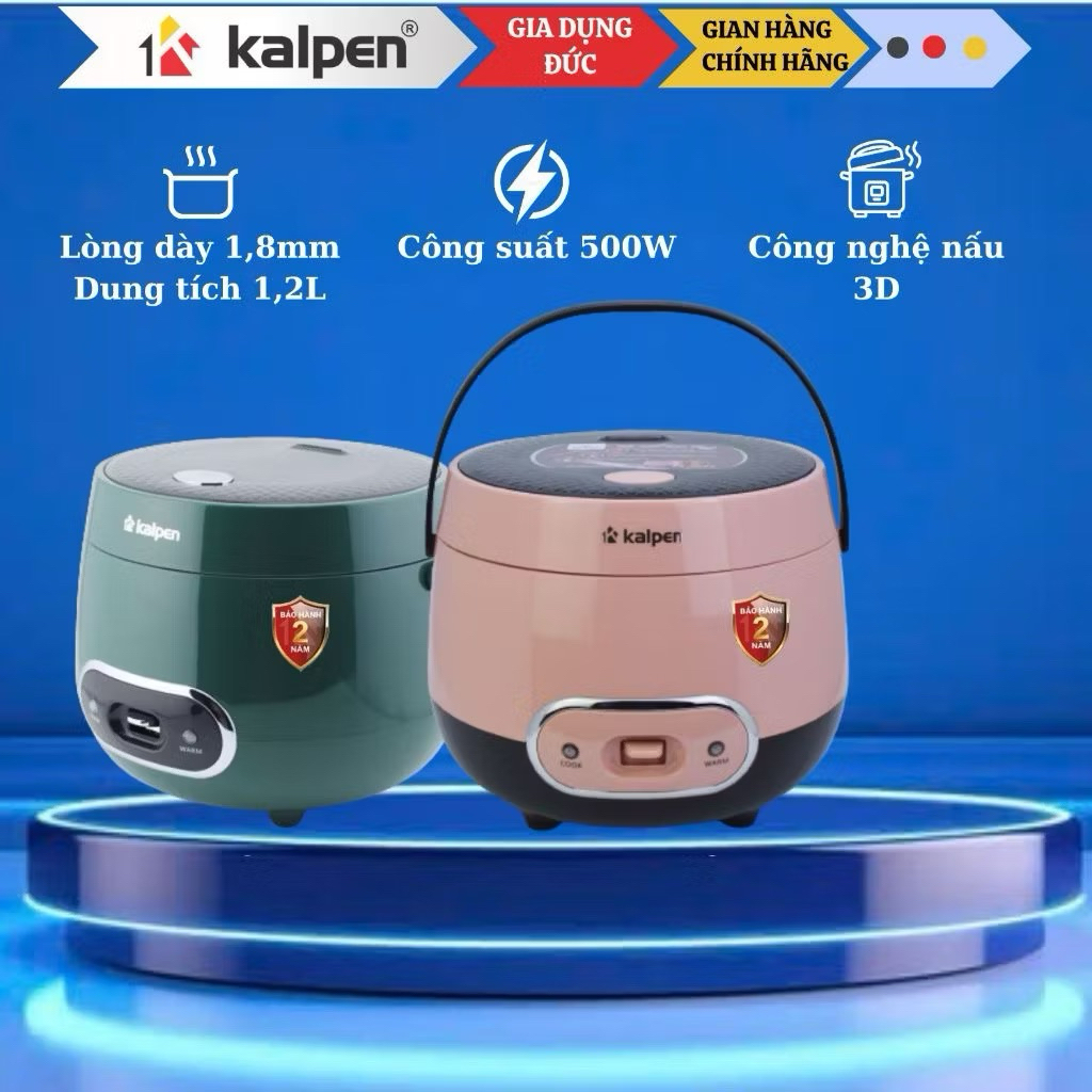 Nồi Cơm Điện mini 3D công suất 500W Kalpen R2 - 1,2 lít Nấu Cơm Ngon, Giữ Nóng Suốt 24h - BH 24 THÁNG