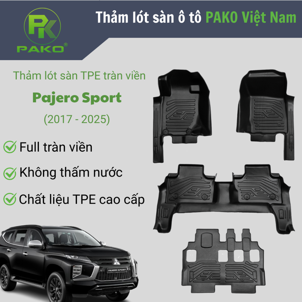 Thảm sàn nhựa TPE full tràn viền PAKO cho xe MITSUBISHI PAJERO SPORT 2017 - 2025