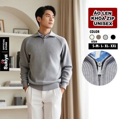 Áo Len Unisex Khóa Zip SUKIYA Cổ Trụ Chất Len Lông Thỏ Mềm Mại Chống Lạnh Giữ Ấm AL114